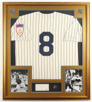 Yogi Berra Signed Custom Framed Cut Display with Jersey & Yankees World Series Pin (PSA) at PristineAuction.com