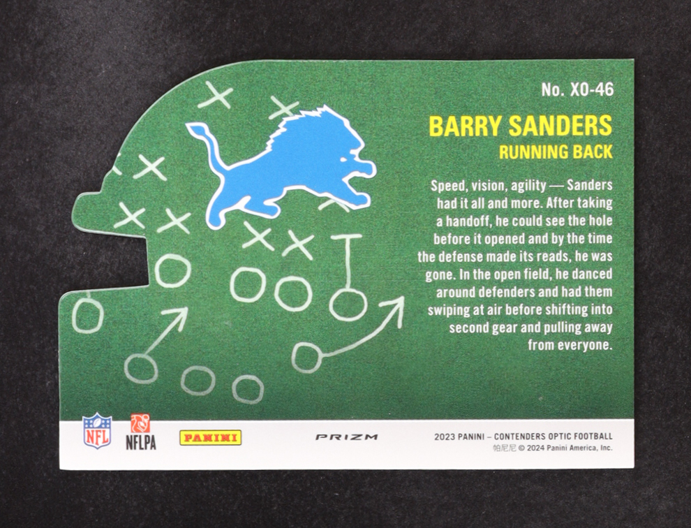 Barry Sanders 2023 Panini Contenders Optic Prizm X's And O's #XO-46 at PristineAuction.com Barry Sanders 2023 Panini Contenders Optic Prizm X's And O's #XO-46 at PristineAuction.com