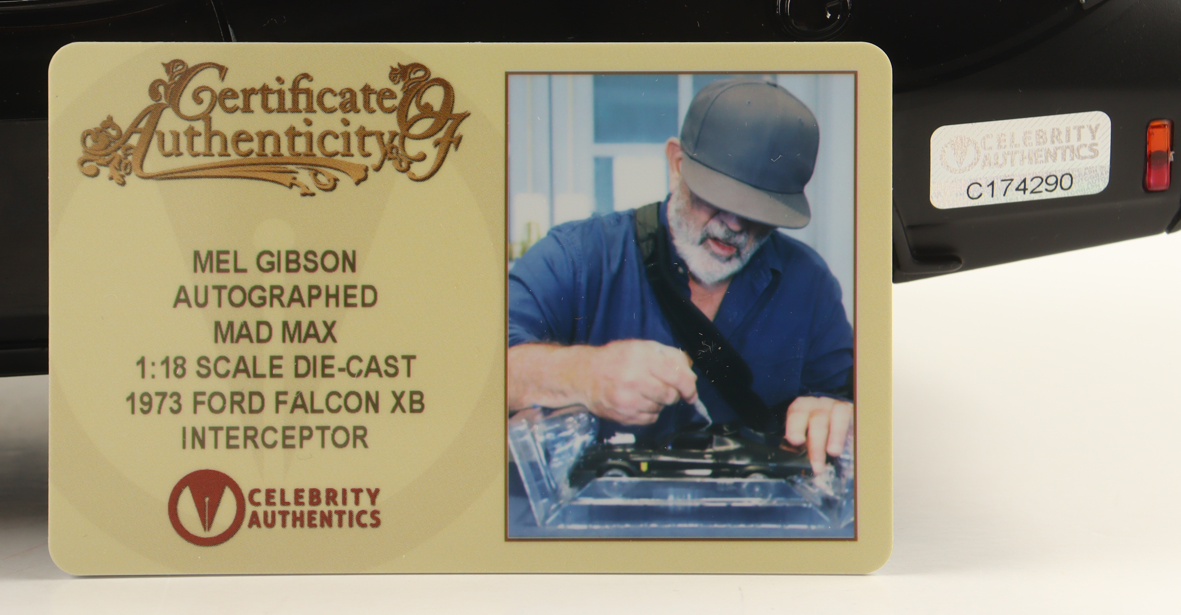 Mel Gibson Signed "Mad Max" 1973 Ford Falcon X8 1:18 Scale Die-Cast Car (Celebrity Authentics) at PristineAuction.com Mel Gibson Signed "Mad Max" 1973 Ford Falcon X8 1:18 Scale Die-Cast Car (Celebrity Authentics) at PristineAuction.com