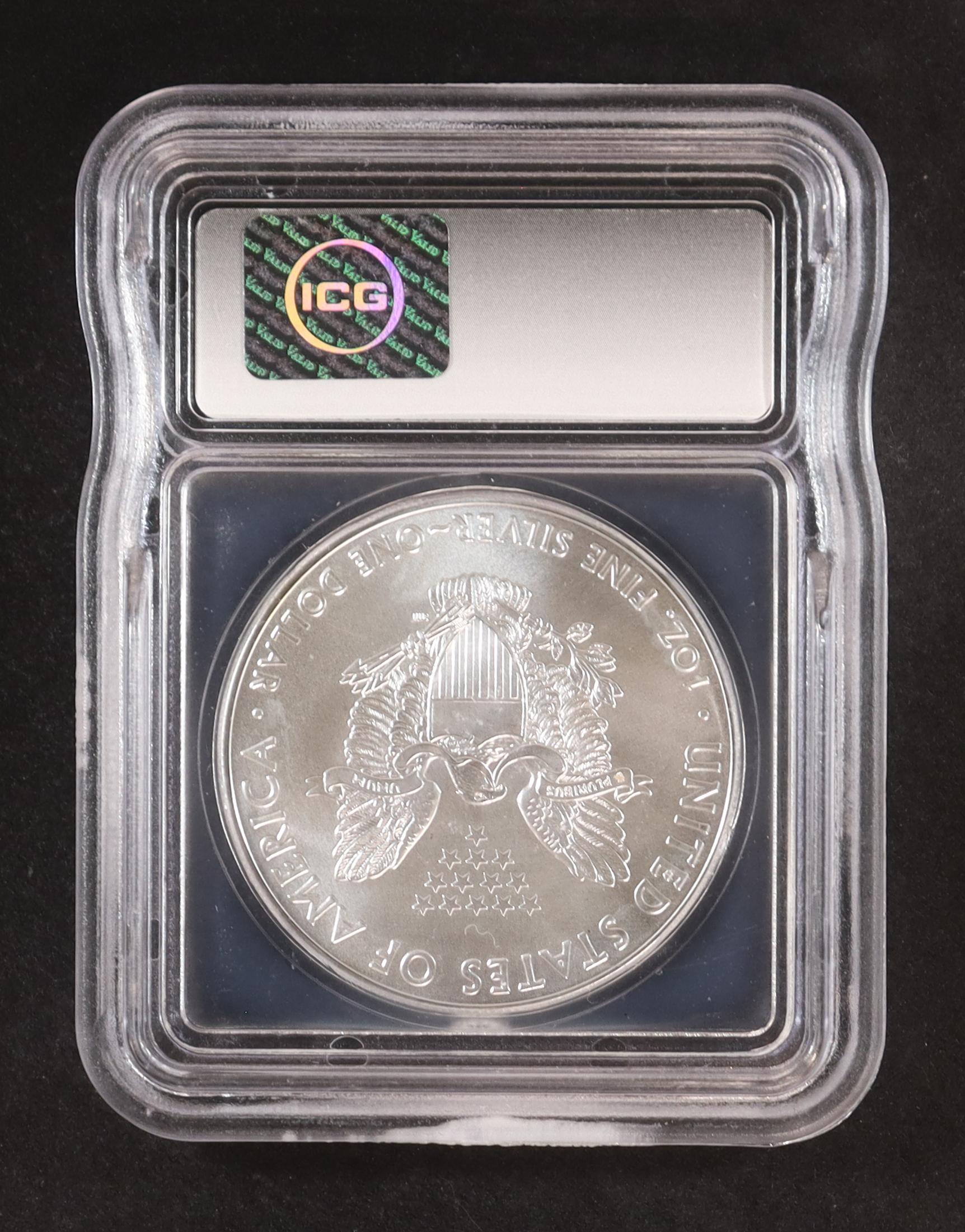 2018 American $1 Dollar Silver Eagle, First Day of Issue Certified #2453/3929 (ICG MS70) at PristineAuction.com 2018 American $1 Dollar Silver Eagle, First Day of Issue Certified #2453/3929 (ICG MS70) at PristineAuction.com