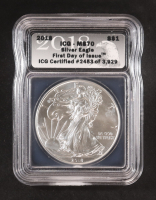 2018 American $1 Dollar Silver Eagle, First Day of Issue Certified #2453/3929 (ICG MS70) at PristineAuction.com