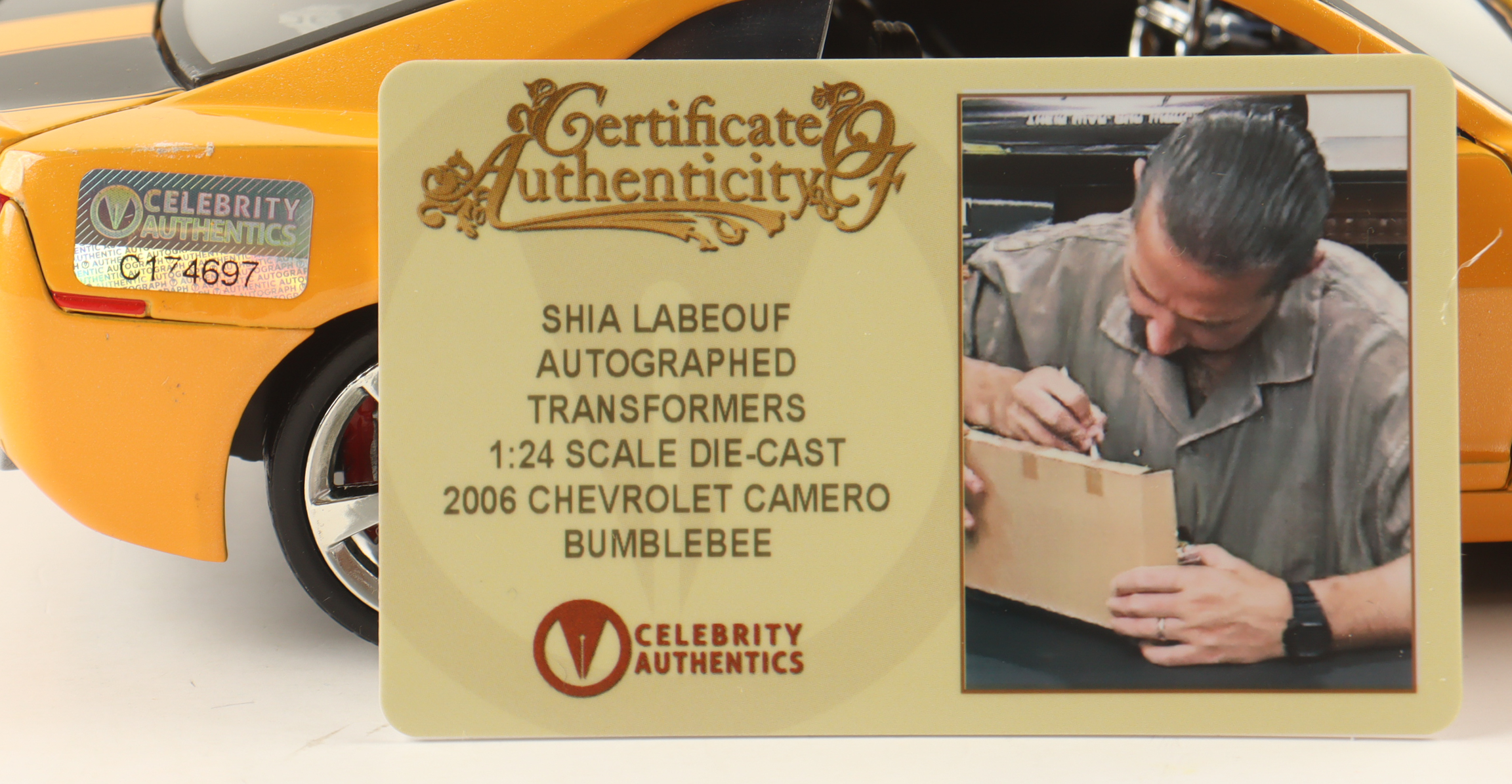 Shia LaBeouf Signed "Transformers" Bumblebee 2006 Chevrolet Camaro Concept 1:24 Scale Die-Cast Car (Celebrity Authentics) at PristineAuction.com Shia LaBeouf Signed "Transformers" Bumblebee 2006 Chevrolet Camaro Concept 1:24 Scale Die-Cast Car (Celebrity Authentics) at PristineAuction.com