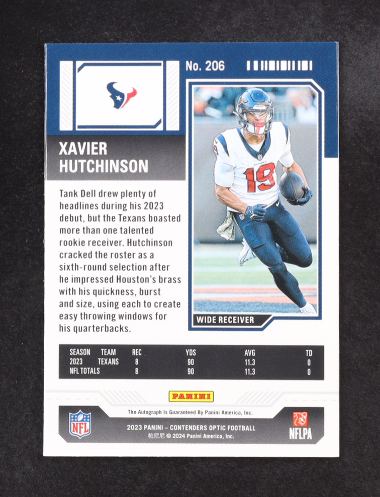 Xavier Hutchinson 2023 Panini Contenders Optic Rookie Ticket Auto #206 RC at PristineAuction.com Xavier Hutchinson 2023 Panini Contenders Optic Rookie Ticket Auto #206 RC at PristineAuction.com