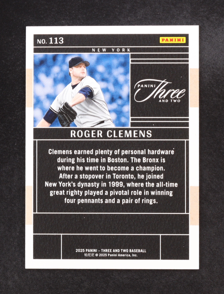 Roger Clemens 2025 Panini Three And Two #113 #58/99 at PristineAuction.com Roger Clemens 2025 Panini Three And Two #113 #58/99 at PristineAuction.com