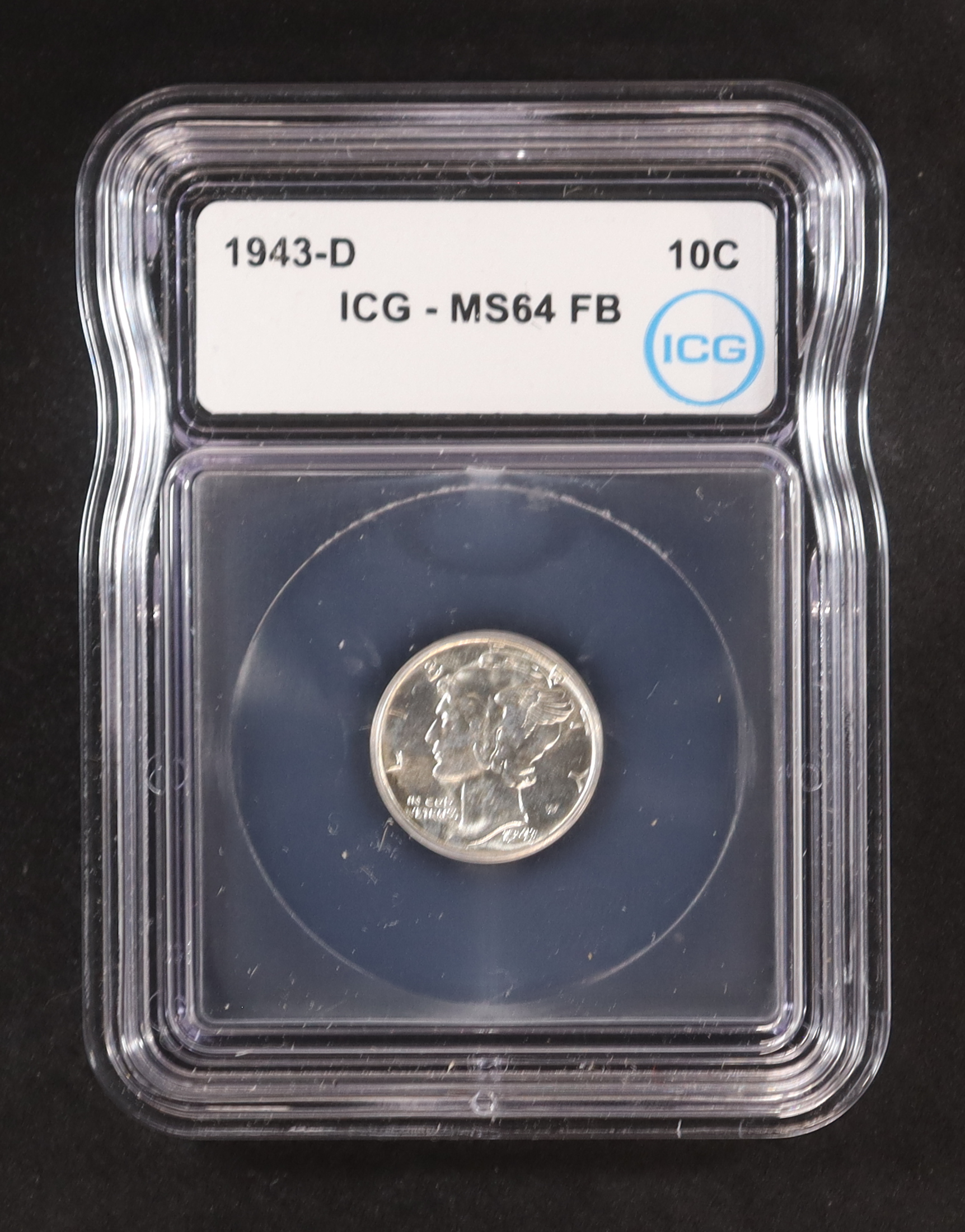 1943-D Mercury 10C Silver Dime, Full Bands (IGC MS64 FB) at PristineAuction.com 1943-D Mercury 10C Silver Dime, Full Bands (IGC MS64 FB) at PristineAuction.com