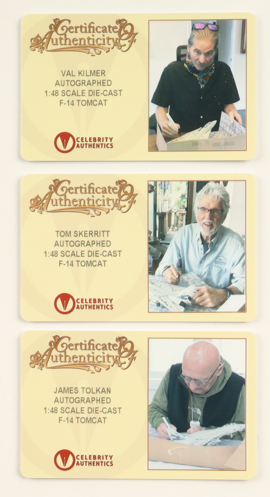 Val Kilmer, Tom Skerritt, & James Tolkan Signed "Top Gun" Sky Wings F-14 Tomcat 1:48 Scale Model (Celebrity Authentics) at PristineAuction.com Val Kilmer, Tom Skerritt, & James Tolkan Signed "Top Gun" Sky Wings F-14 Tomcat 1:48 Scale Model (Celebrity Authentics) at PristineAuction.com