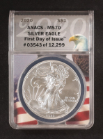 2020 American Silver Eagle, First Day of Issue Certified #3543/12,299 (ANACS MS70) at PristineAuction.com