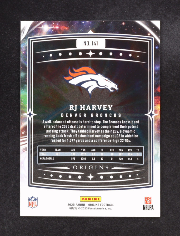 RJ Harvey 2025 Panini Origins #141 RC at PristineAuction.com RJ Harvey 2025 Panini Origins #141 RC at PristineAuction.com