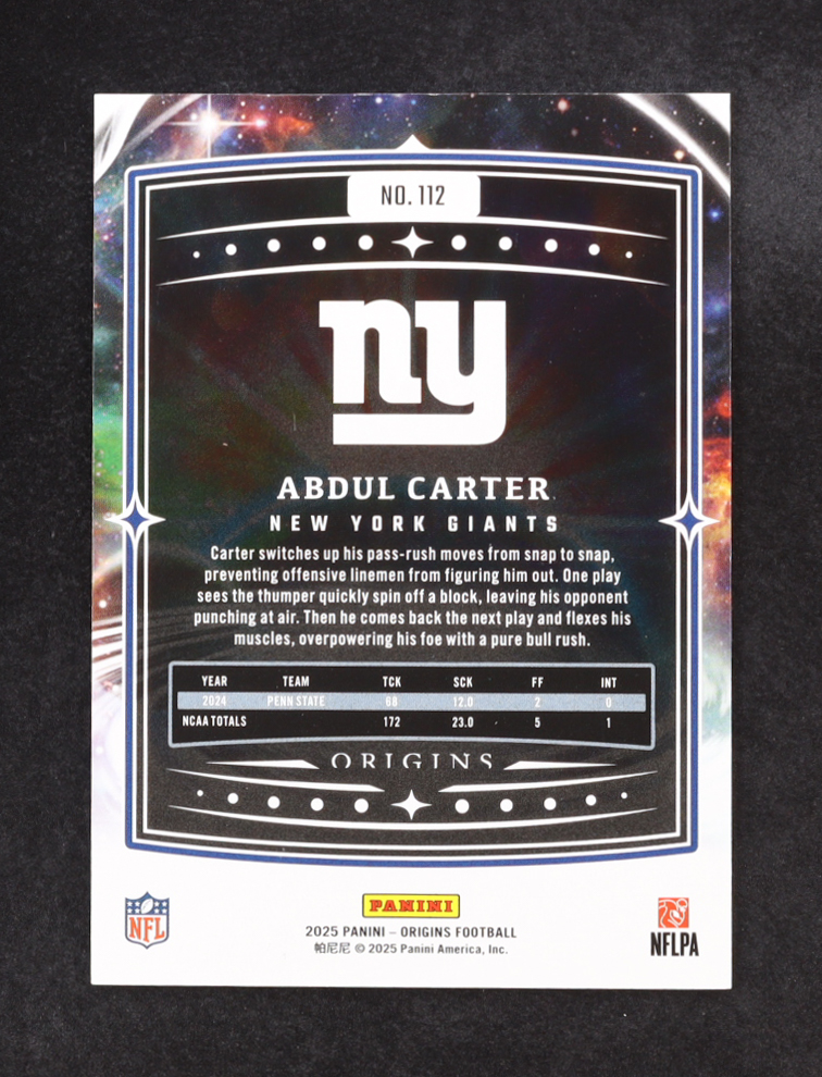 Abdul Carter 2025 Panini Origins #112 RC at PristineAuction.com Abdul Carter 2025 Panini Origins #112 RC at PristineAuction.com