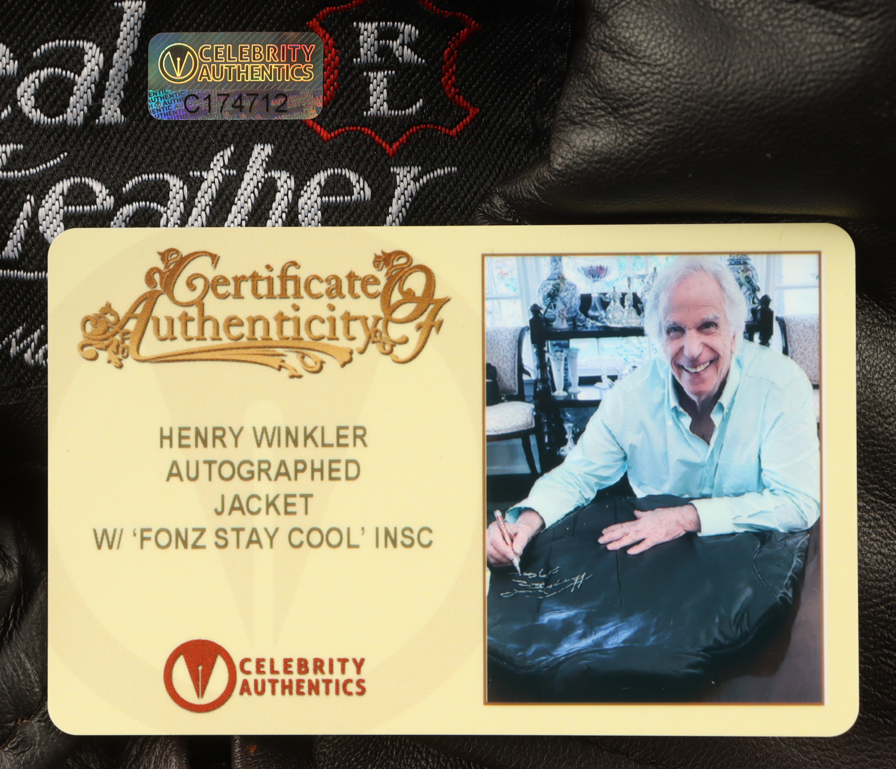Henry Winkler Signed "Happy Days" Leather Jacket Inscribed "Fonz" & "Stay Cool" (Celebrity Authentics) at PristineAuction.com Henry Winkler Signed "Happy Days" Leather Jacket Inscribed "Fonz" & "Stay Cool" (Celebrity Authentics) at PristineAuction.com