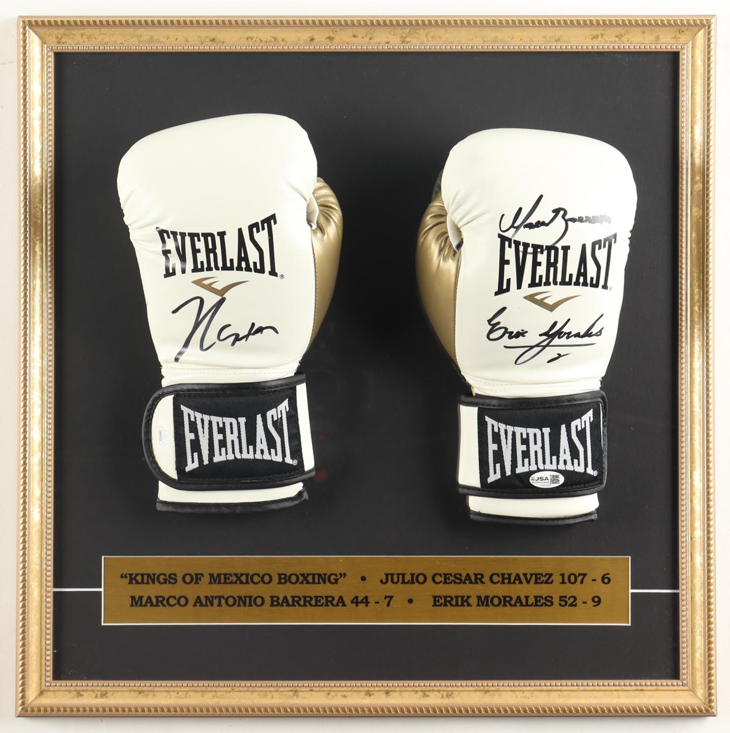 Julio Cesar Chavez, Marco Antonio Barrera & Erik Morales Signed "Kings Of Mexico Boxing" Custom Framed Boxing Glove Pair Display (JSA) at PristineAuction.com Julio Cesar Chavez, Marco Antonio Barrera & Erik Morales Signed "Kings Of Mexico Boxing" Custom Framed Boxing Glove Pair Display (JSA) at PristineAuction.com