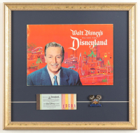 1962 "Walt Disney's Guide To Disneyland" Custom Framed Guide Display with Vintage Ticket Book & Souvenir Pin at PristineAuction.com