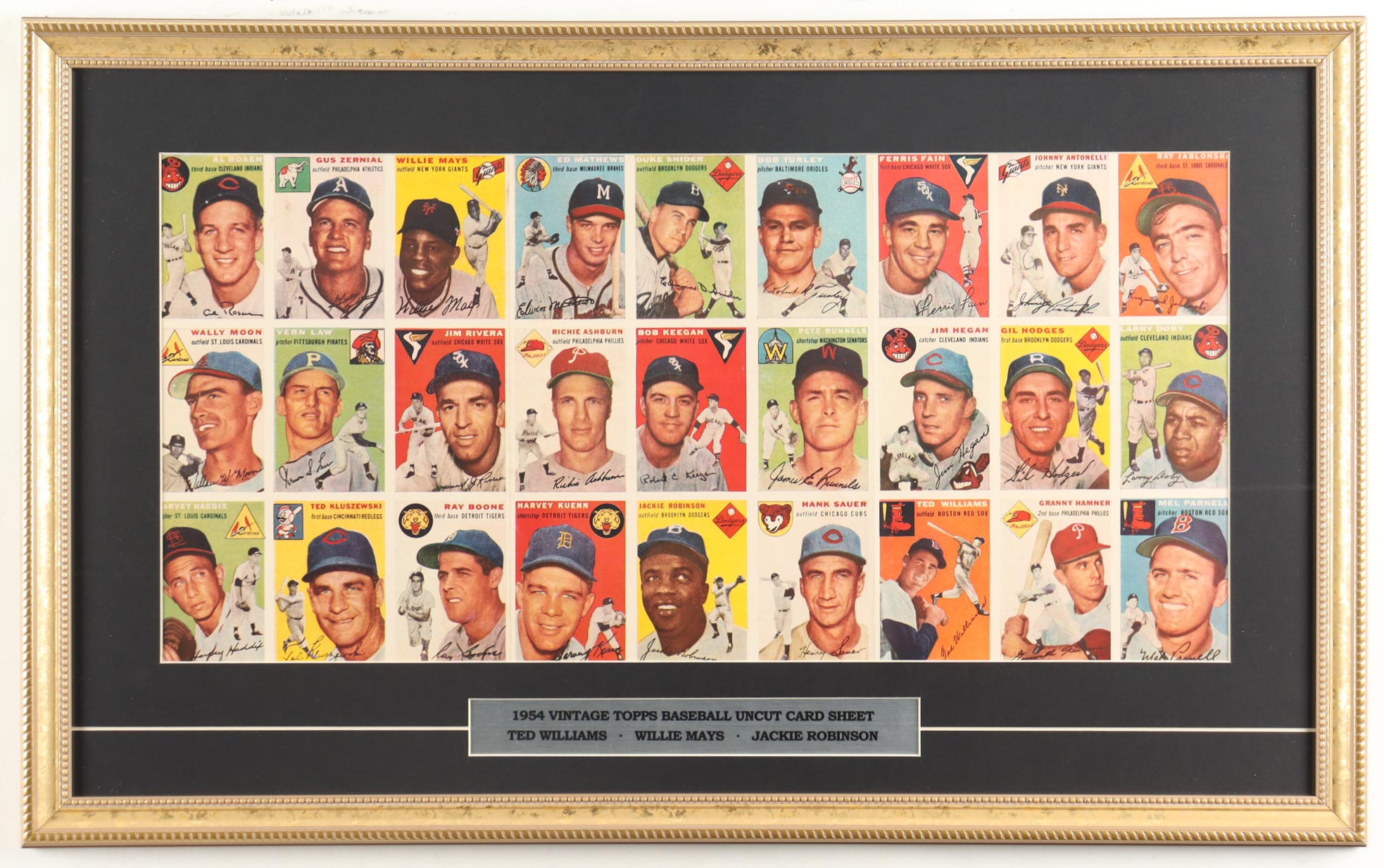 1954 Topps Uncut Card Sheet Custom Framed Display with Title Plaque at PristineAuction.com 1954 Topps Uncut Card Sheet Custom Framed Display with Title Plaque at PristineAuction.com