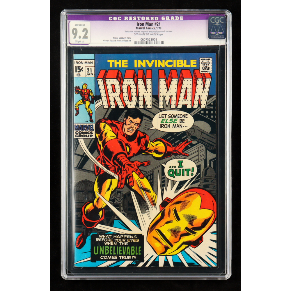 1970 Iron Man 21 Marvel Comic Book CGC Restored 9 2 Pristine Auction 1970-iron-man-21-marvel-comic-book-cgc-restored-9-2-pristine-auction