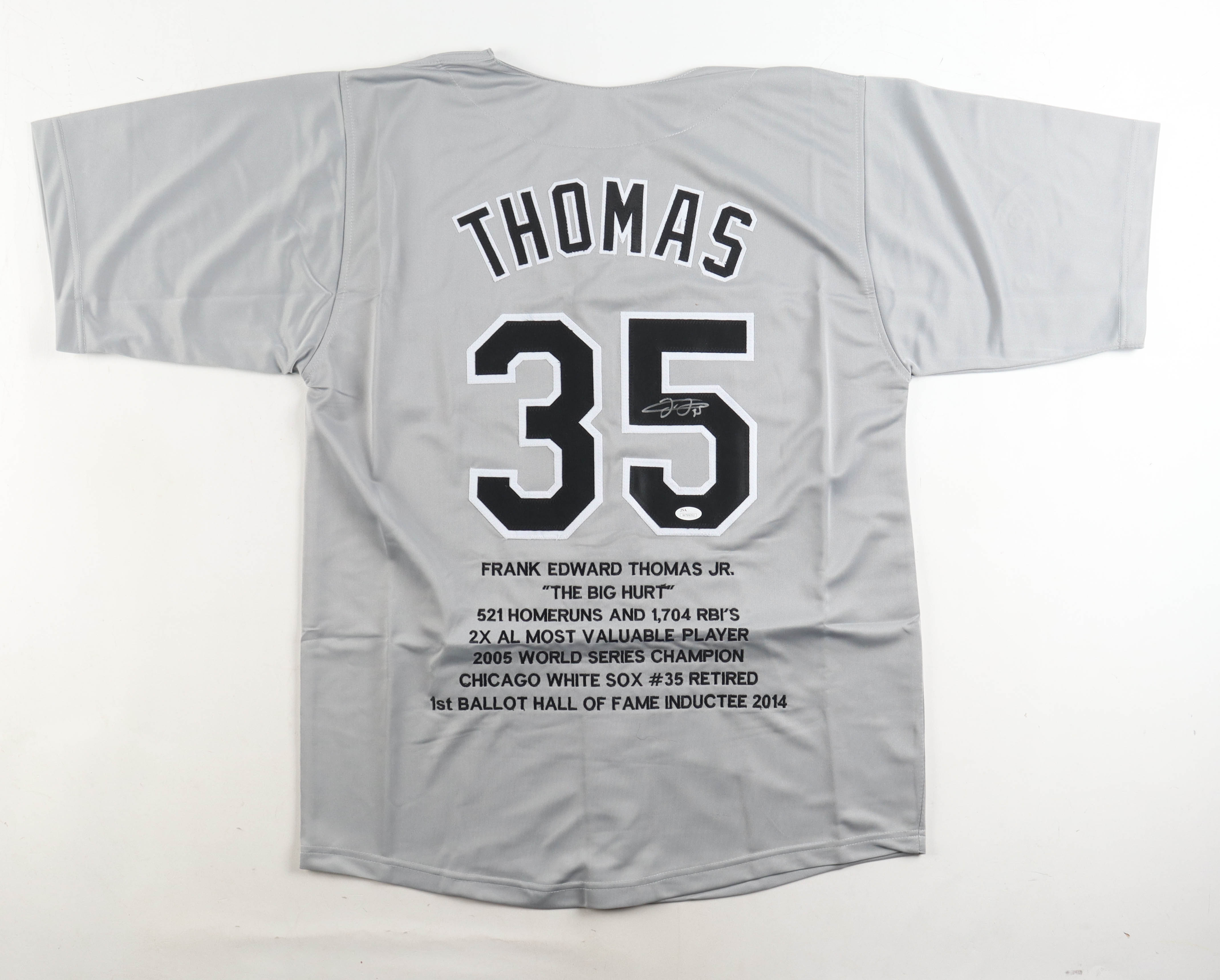 Frank Thomas Signed Career Stat Highlight Jersey (JSA) at PristineAuction.com Frank Thomas Signed Career Stat Highlight Jersey (JSA) at PristineAuction.com