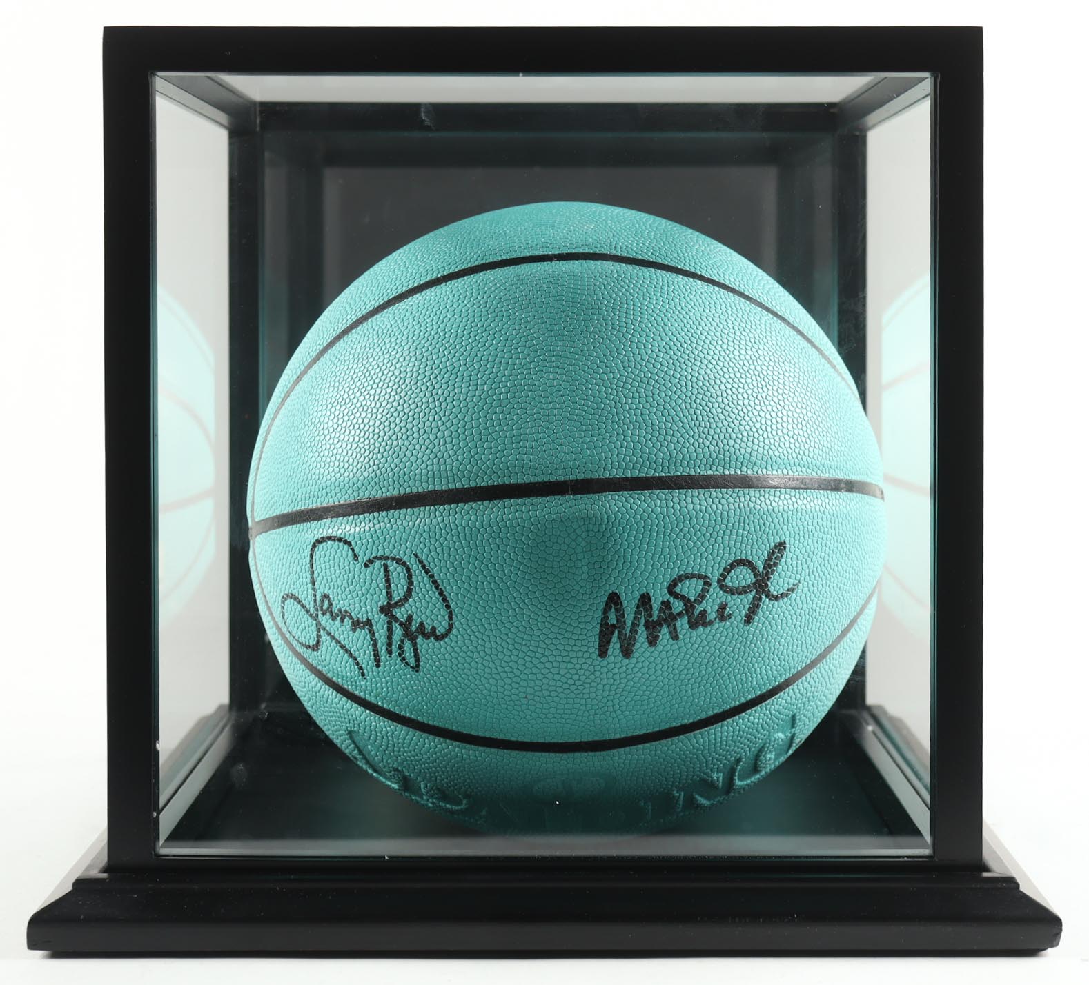 Magic Johnson & Larry Bird Signed Tiffany & Co X Basketball with Display Case (Beckett & PSA) at PristineAuction.com Magic Johnson & Larry Bird Signed Tiffany & Co X Basketball with Display Case (Beckett & PSA) at PristineAuction.com