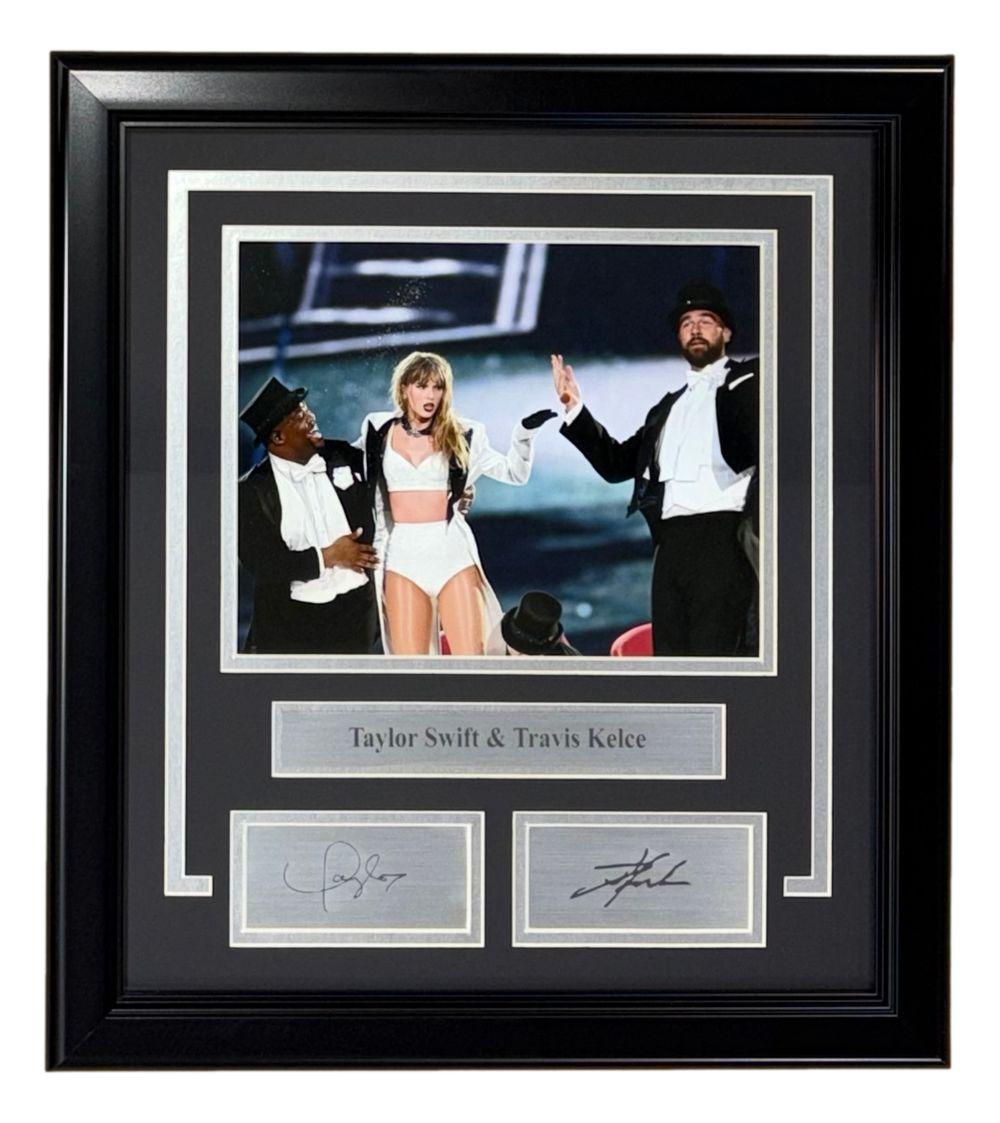 Taylor Swift & Travis Kelce 16x18 Custom Framed Concert Photo w/ Laser Engraved Signatures at PristineAuction.com Taylor Swift & Travis Kelce 16x18 Custom Framed Concert Photo w/ Laser Engraved Signatures at PristineAuction.com