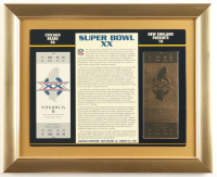 Super Bowl XX Commemorative Score Card with 23KT Gold Ticket Framed Display at PristineAuction.com