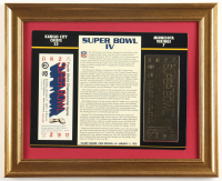 Super Bowl IV Commemorative Score Card with 23KT Gold Ticket Framed Display at PristineAuction.com