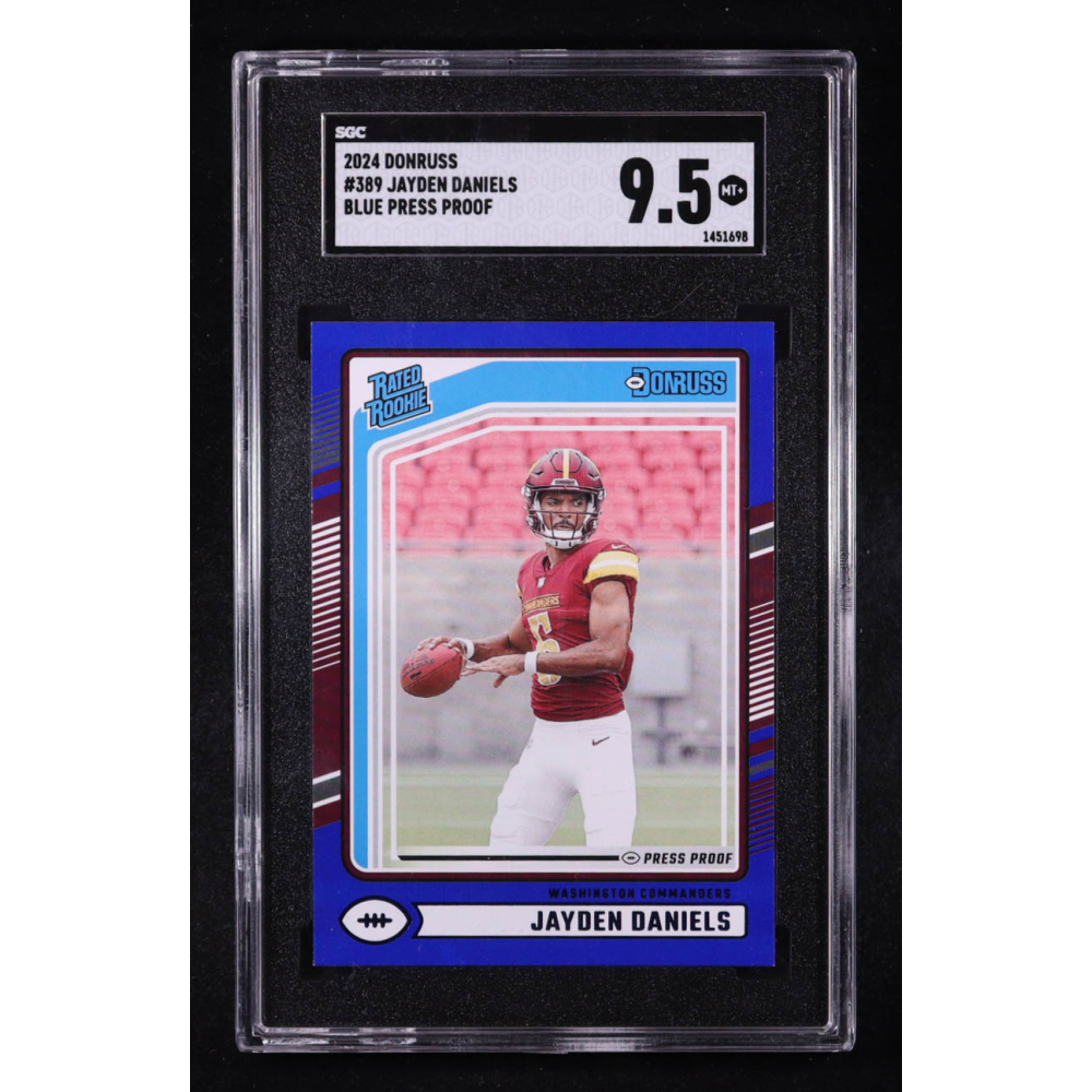 Jayden Daniels 2024 Donruss RR Press Proof Blue #389 RC (SGC 9.5) at PristineAuction.com