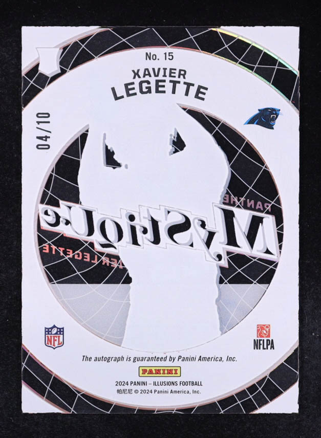 Xavier Legette 2024 Panini Illusions Mystique Autographs Gold #15 RC #04/10 at PristineAuction.com Xavier Legette 2024 Panini Illusions Mystique Autographs Gold #15 RC #04/10 at PristineAuction.com