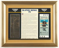 Super Bowl IX Commemorative Score Card with 23KT Gold Ticket Framed Display at PristineAuction.com