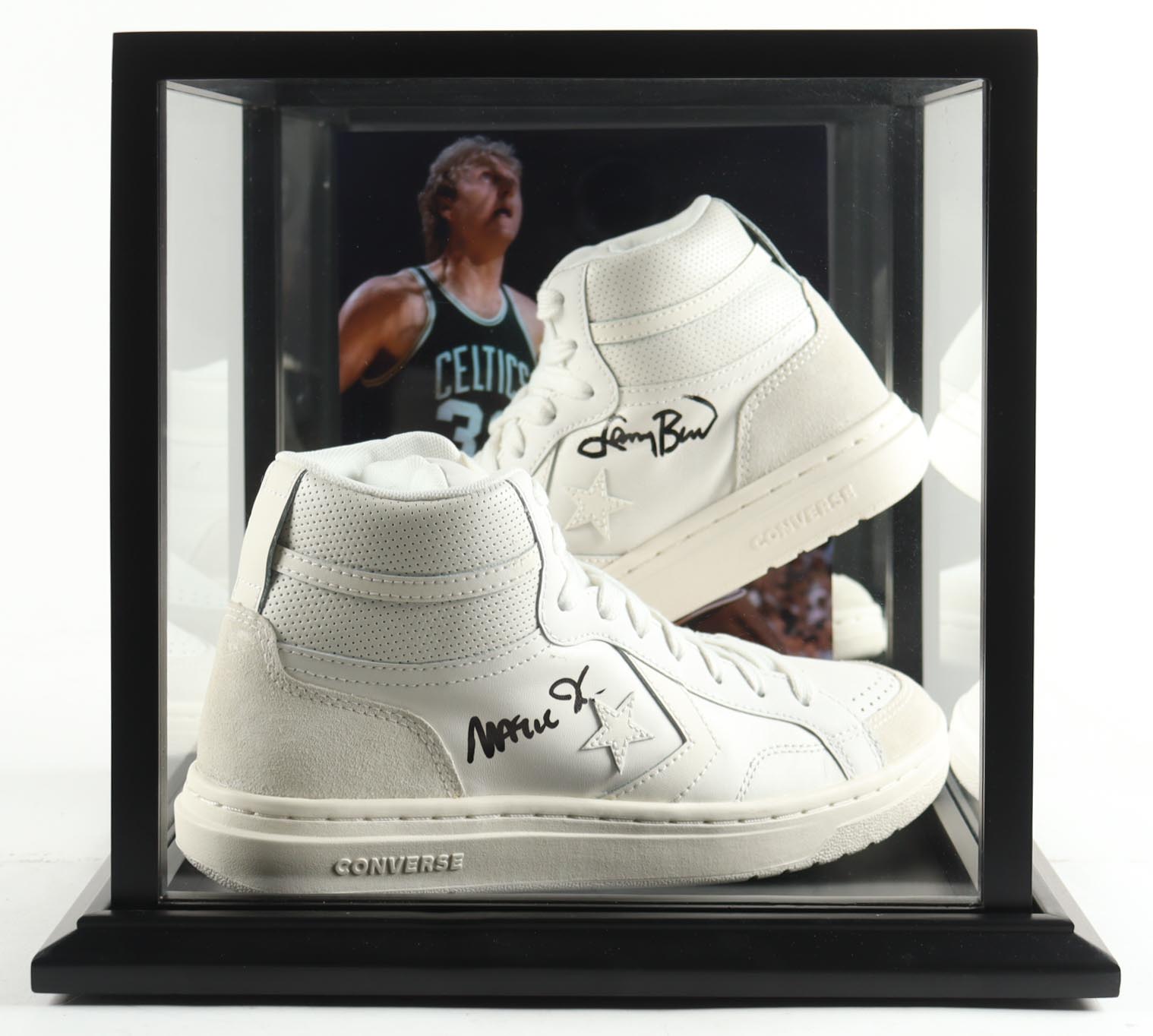 Magic Johnson & Larry Bird Signed Pair of (2) Converse All Star White Leather Basketball Shoes with Display Case (Beckett & PSA) at PristineAuction.com Magic Johnson & Larry Bird Signed Pair of (2) Converse All Star White Leather Basketball Shoes with Display Case (Beckett & PSA) at PristineAuction.com