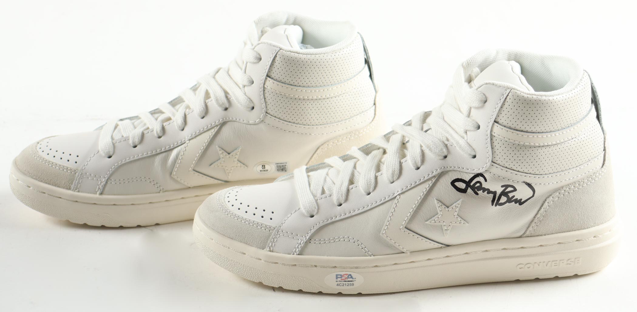 Magic Johnson & Larry Bird Signed Pair of (2) Converse All Star White Leather Basketball Shoes with Display Case (Beckett & PSA) at PristineAuction.com Magic Johnson & Larry Bird Signed Pair of (2) Converse All Star White Leather Basketball Shoes with Display Case (Beckett & PSA) at PristineAuction.com