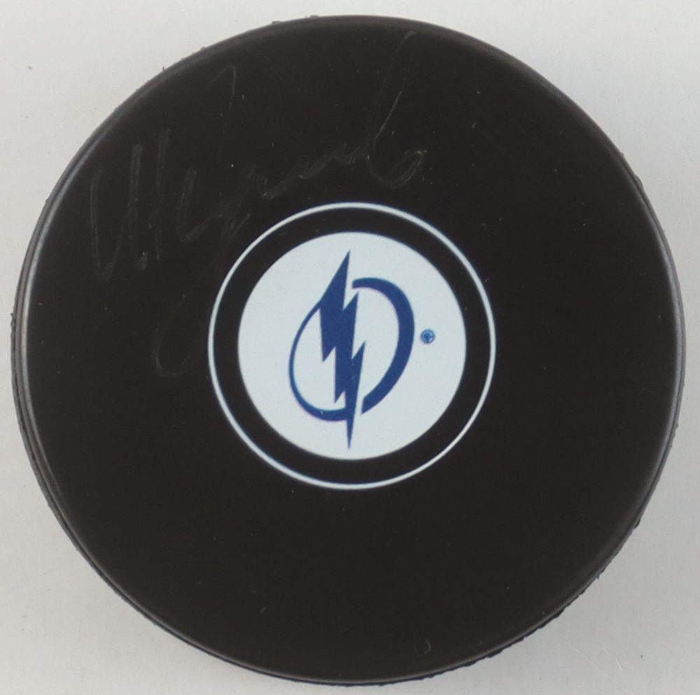 Nikita Kucherov Signed Lightning Logo Hockey Puck (JSA) at PristineAuction.com Nikita Kucherov Signed Lightning Logo Hockey Puck (JSA) at PristineAuction.com