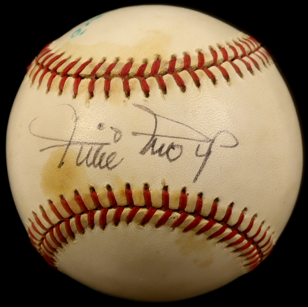 Willie Mays & Joe DiMaggio Signed ONL Baseball with Display Case (PSA Auto 8) at PristineAuction.com Willie Mays & Joe DiMaggio Signed ONL Baseball with Display Case (PSA Auto 8) at PristineAuction.com