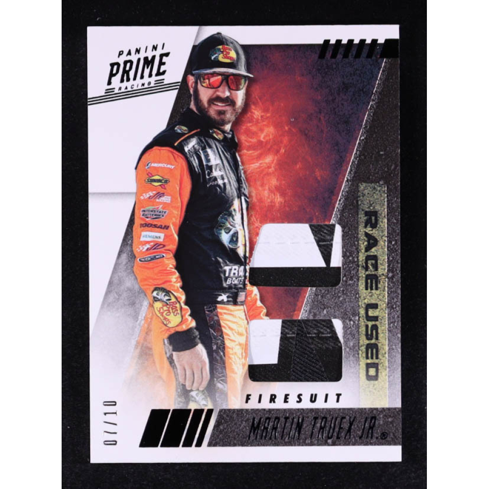 Martin Truex Jr. 2019 Panini Prime Race Used Duals Firesuits Black #28 #07/10 at PristineAuction.com