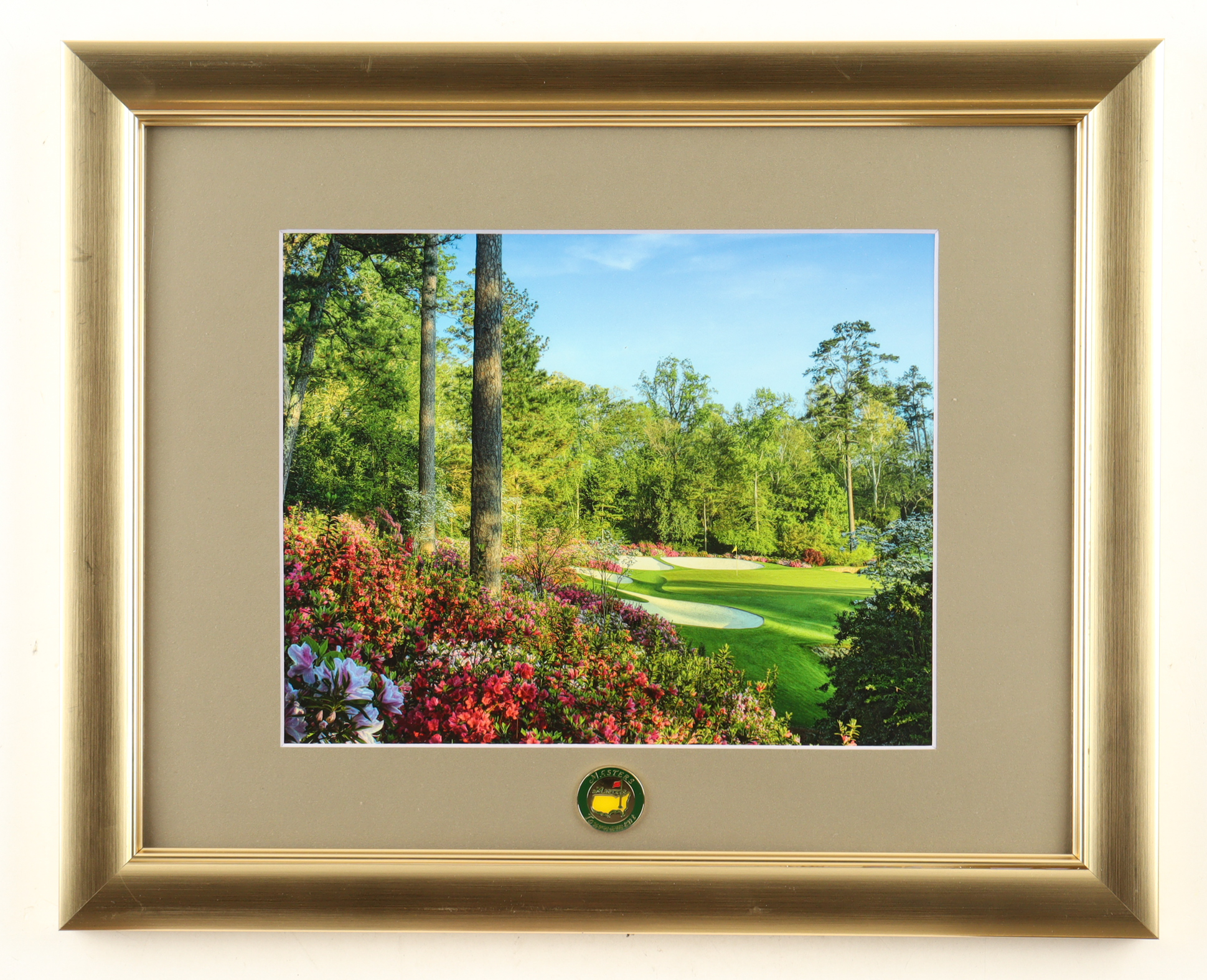"The Masters Augusta National Golf Course" Custom Framed Photo Display with Masters Pin at PristineAuction.com "The Masters Augusta National Golf Course" Custom Framed Photo Display with Masters Pin at PristineAuction.com