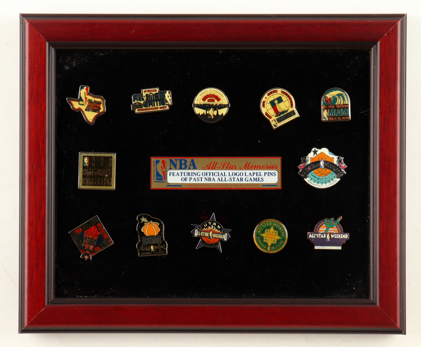 1993 Vintage NBA All-Star Game Custom Framed Pin Display at PristineAuction.com 1993 Vintage NBA All-Star Game Custom Framed Pin Display at PristineAuction.com