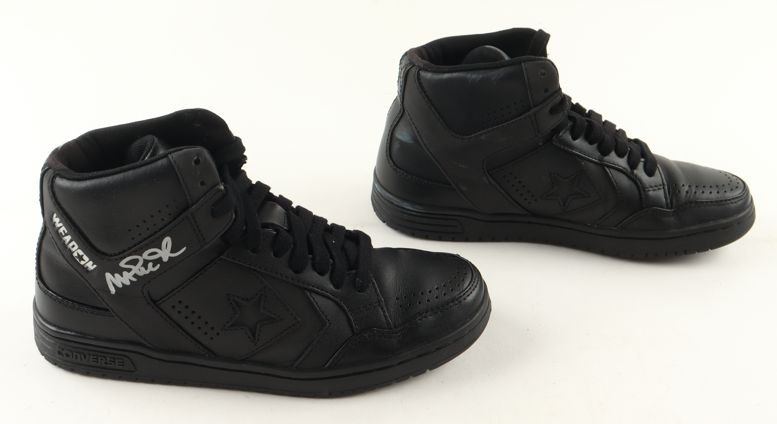 Magic Johnson & Larry Bird Signed Converse All Star Black Leather Shoes With Wood & Glass Display Case (PSA & Beckett) at PristineAuction.com Magic Johnson & Larry Bird Signed Converse All Star Black Leather Shoes With Wood & Glass Display Case (PSA & Beckett) at PristineAuction.com