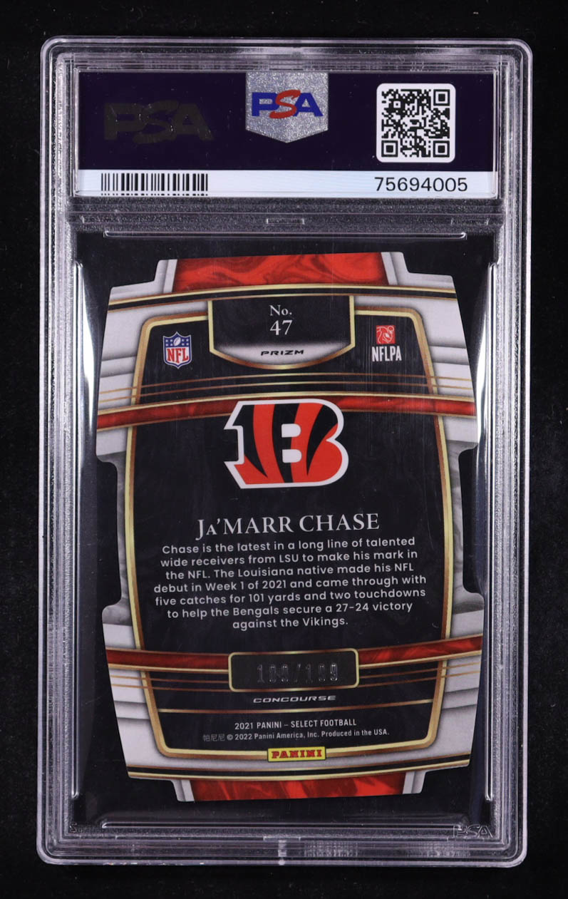 Ja'Marr Chase 2021 Select Prizm Copper Die Cut #47 RC #189/199 (PSA 9) at PristineAuction.com Ja'Marr Chase 2021 Select Prizm Copper Die Cut #47 RC #189/199 (PSA 9) at PristineAuction.com