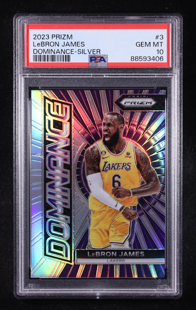 LeBron James 2023-24 Panini Prizm Dominance Prizms Silver #3 (PSA 10) at PristineAuction.com LeBron James 2023-24 Panini Prizm Dominance Prizms Silver #3 (PSA 10) at PristineAuction.com