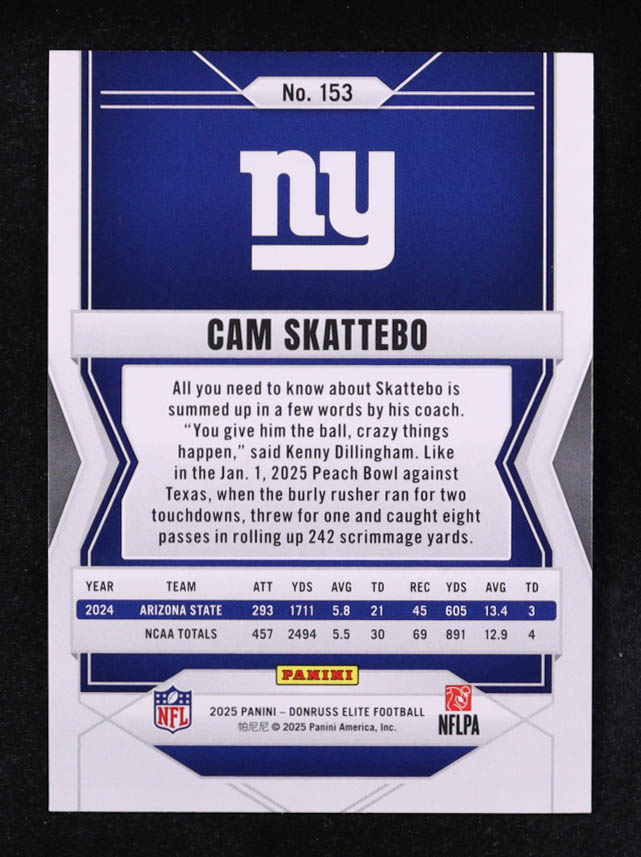 Cam Skattebo 2025 Elite Green Disco #153 RC at PristineAuction.com Cam Skattebo 2025 Elite Green Disco #153 RC at PristineAuction.com