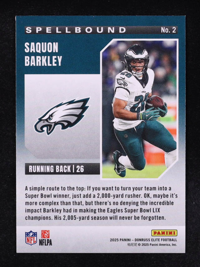 Saquon Barkley 2025 Elite Spellbound Pink #2 at PristineAuction.com Saquon Barkley 2025 Elite Spellbound Pink #2 at PristineAuction.com