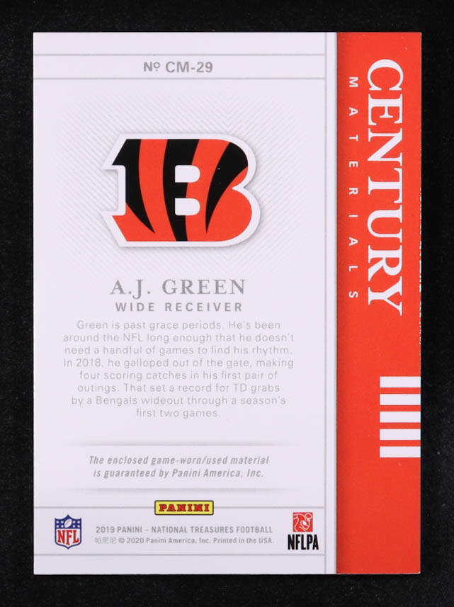 A.J. Green 2019 Panini National Treasures Century Materials Prime #29 #29/49 at PristineAuction.com A.J. Green 2019 Panini National Treasures Century Materials Prime #29 #29/49 at PristineAuction.com