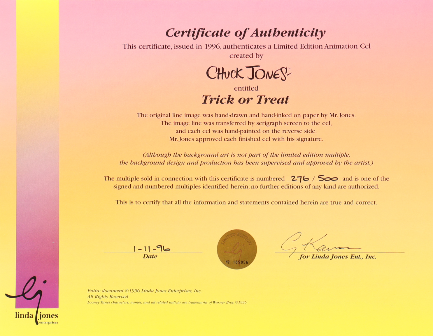 LE Looney Toons "Trick or Treat" Animation Cel with Background Image Signed by Artist at PristineAuction.com LE Looney Toons "Trick or Treat" Animation Cel with Background Image Signed by Artist at PristineAuction.com