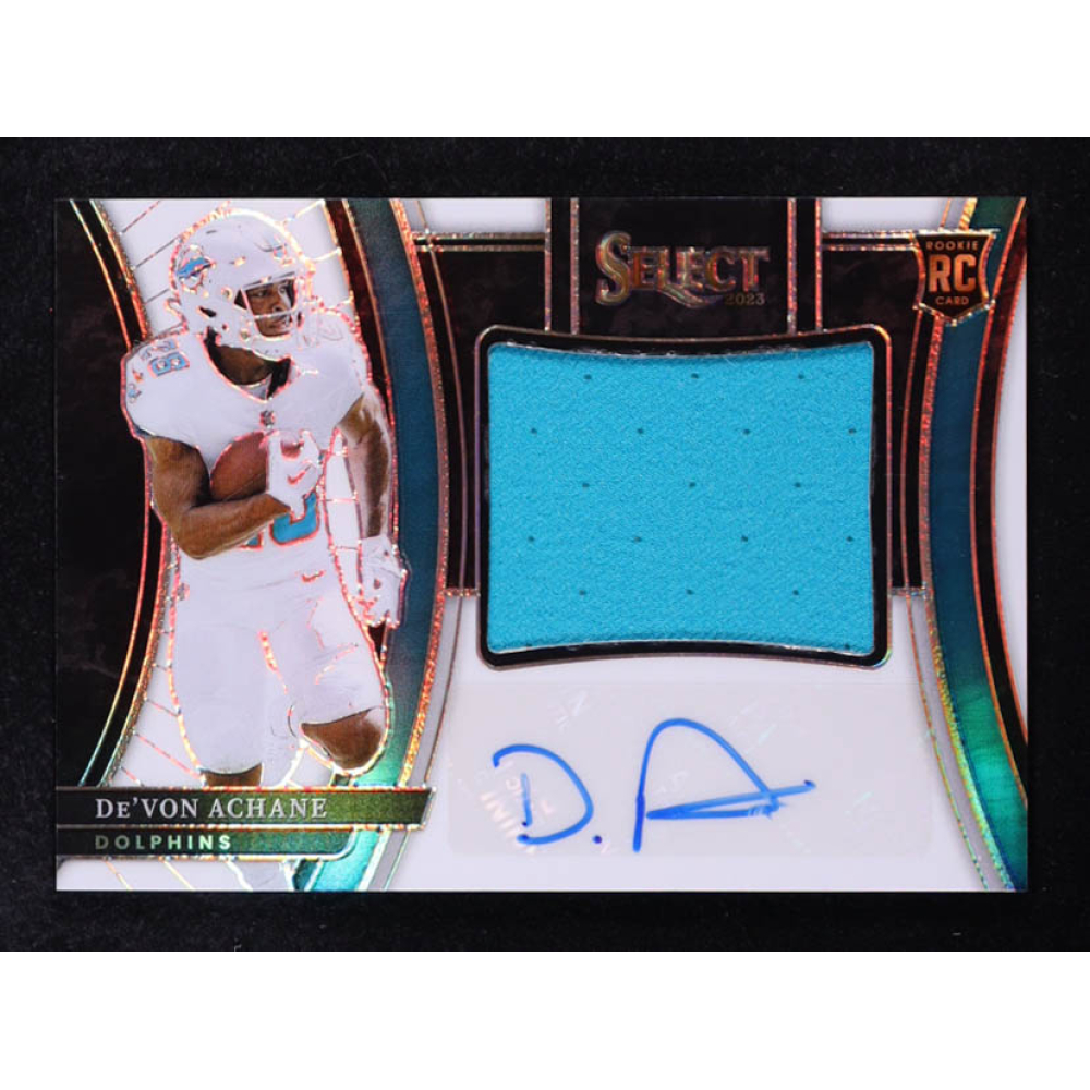 De'Von Achane 2023 Select Jumbo Rookie Signature Swatches Prizm White #7 #73/75 RC at PristineAuction.com