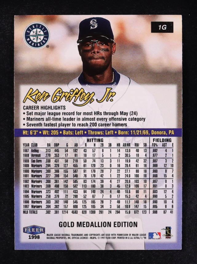 Ken Griffey Jr. 1998 Ultra Gold Medallion #1G at PristineAuction.com Ken Griffey Jr. 1998 Ultra Gold Medallion #1G at PristineAuction.com