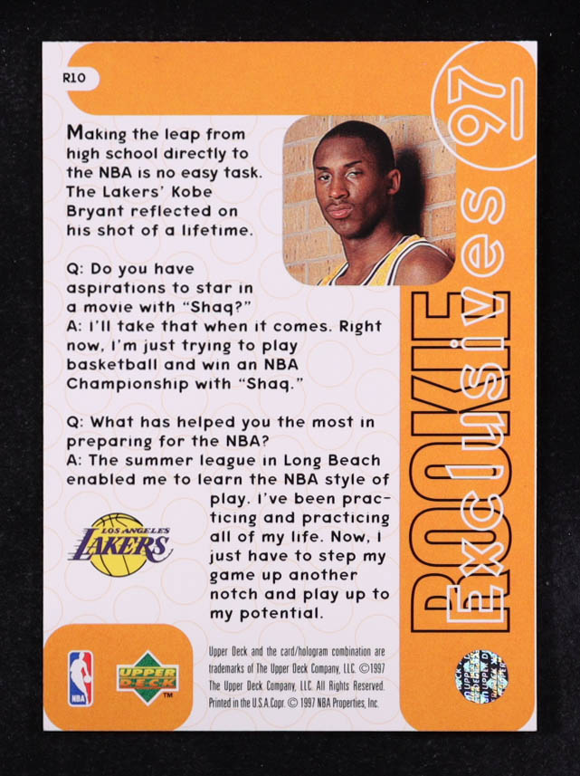 Kobe Bryant 1996-97 Upper Deck Rookie Exclusives #R10 RC at PristineAuction.com Kobe Bryant 1996-97 Upper Deck Rookie Exclusives #R10 RC at PristineAuction.com