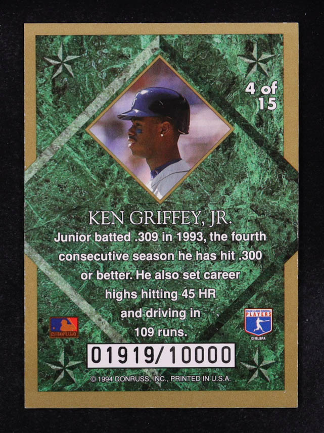 Ken Griffey Jr. 1994 Leaf Gold Stars #4 #1919/10000 at PristineAuction.com Ken Griffey Jr. 1994 Leaf Gold Stars #4 #1919/10000 at PristineAuction.com