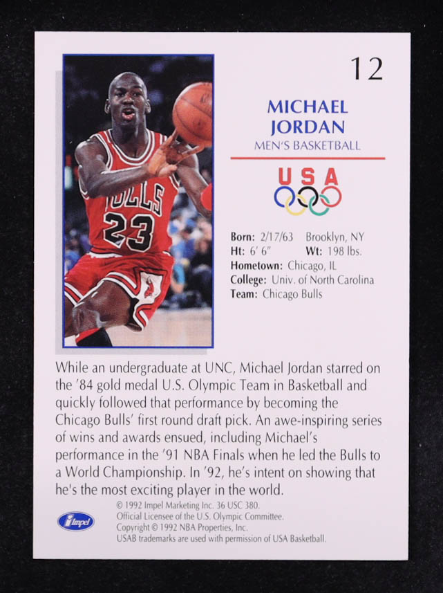 Michael Jordan 1992 Impel U.S. Olympic Hopefuls #12 BK at PristineAuction.com Michael Jordan 1992 Impel U.S. Olympic Hopefuls #12 BK at PristineAuction.com