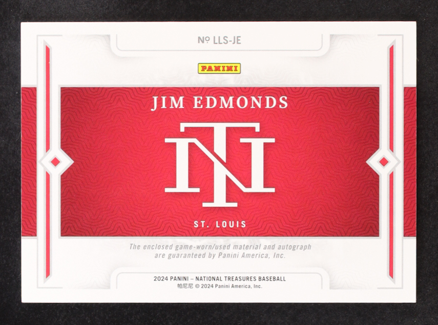Jim Edmonds 2024 Panini National Treasures Legendary Lumber Signatures #20 #40/49 at PristineAuction.com Jim Edmonds 2024 Panini National Treasures Legendary Lumber Signatures #20 #40/49 at PristineAuction.com