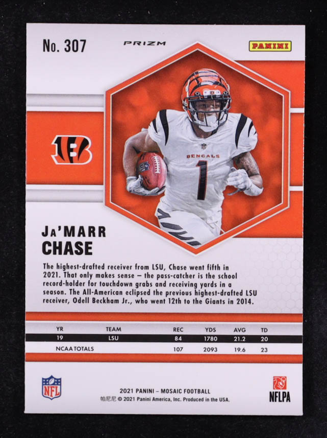 Ja'Marr Chase 2021 Panini Mosaic Mosaic Reactive Yellow #307 RC at PristineAuction.com Ja'Marr Chase 2021 Panini Mosaic Mosaic Reactive Yellow #307 RC at PristineAuction.com