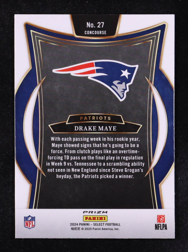 Drake Maye 2024 Select Prizm Black and Red Shock #27 RC at PristineAuction.com Drake Maye 2024 Select Prizm Black and Red Shock #27 RC at PristineAuction.com