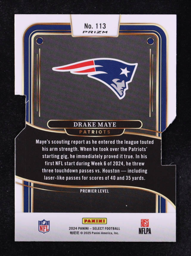Drake Maye 2024 Select Prizm Silver Die Cut #113 RC at PristineAuction.com Drake Maye 2024 Select Prizm Silver Die Cut #113 RC at PristineAuction.com