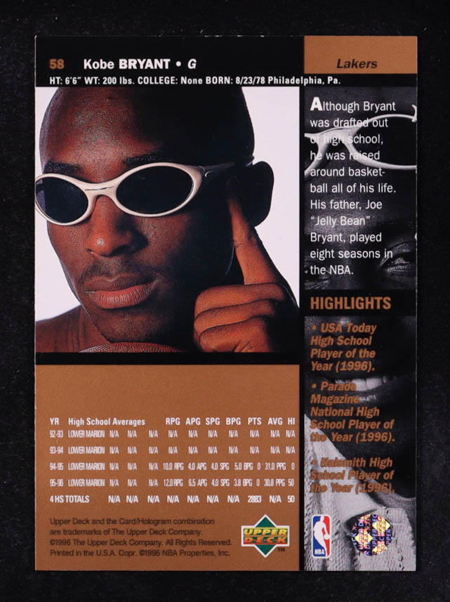 Kobe Bryant 1996-97 Upper Deck #58 RC at PristineAuction.com Kobe Bryant 1996-97 Upper Deck #58 RC at PristineAuction.com